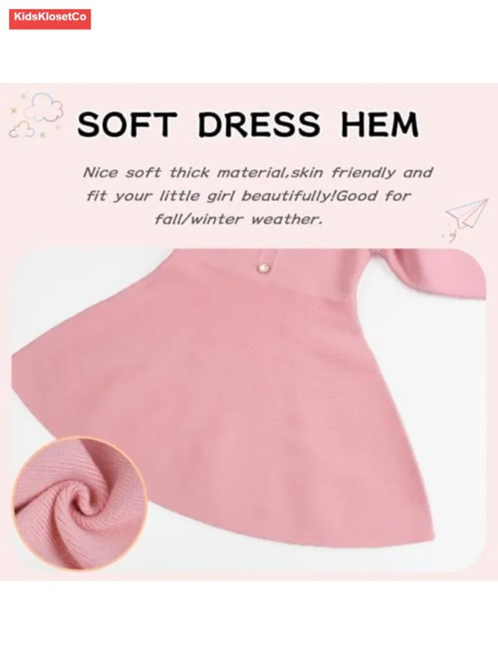 Ruffled Sweater Dress for Toddler Girls, Soft Warm Knit V-Neck, Fall Winter